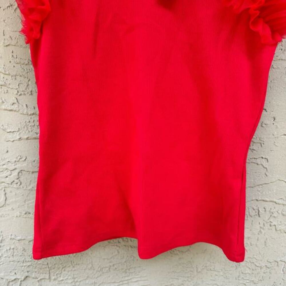Anthropologie Dolan Tank Top Red NWT Size XS Tulle Sleeve Ruffles Sleeveless - Picture 4 of 8